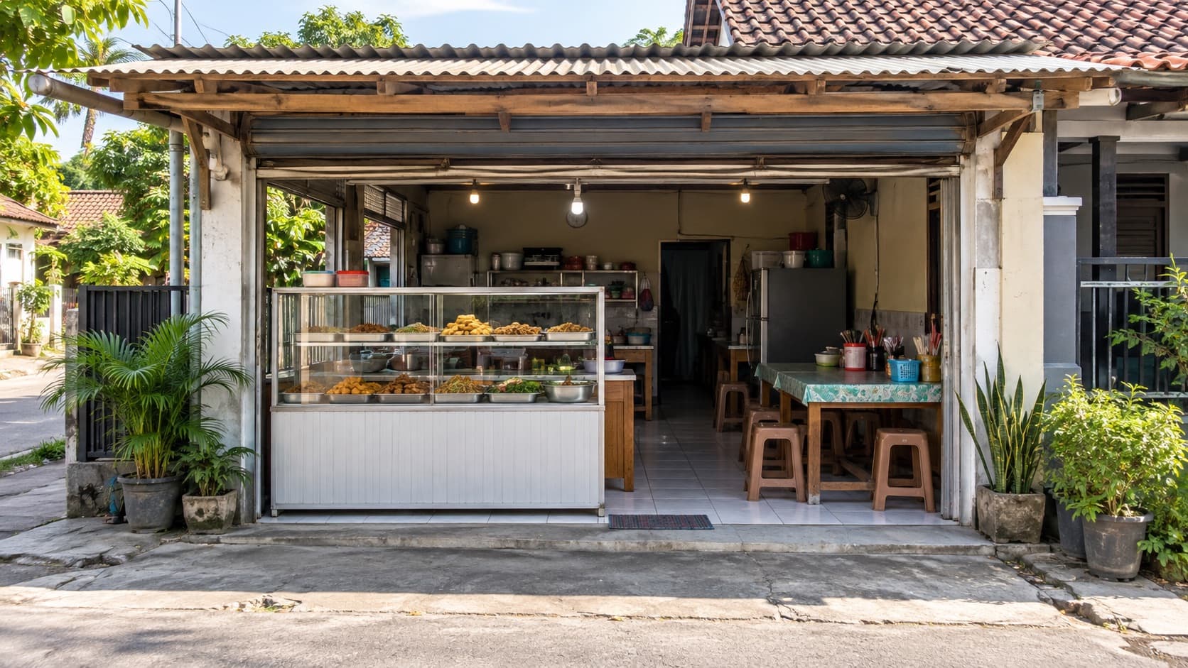 Contoh foto tampak depan warung kuliner; seluruh bagian depan terlihat